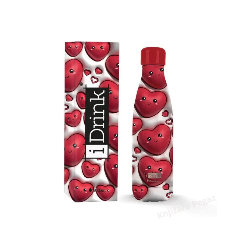ITOTAL metalna boca za vodu Follow Your Heart 500 ml – bela sportska flaša sa motivom srca za školu, posao i putovanja