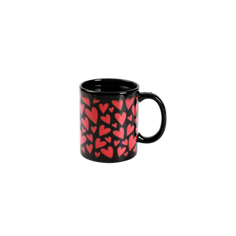 Itotal keramička šolja sa srcima koja menja boju na toplotu 295 ml – magic mug, termo šolja za kafu i čaj, savršen poklon za rođendan i posebne prilike