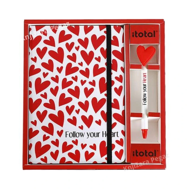 ITOTAL poklon set Follow Your Heart XL1831 – Notes A5 i hemijska olovka sa motivom srca, elegantan set za pisanje i beleške