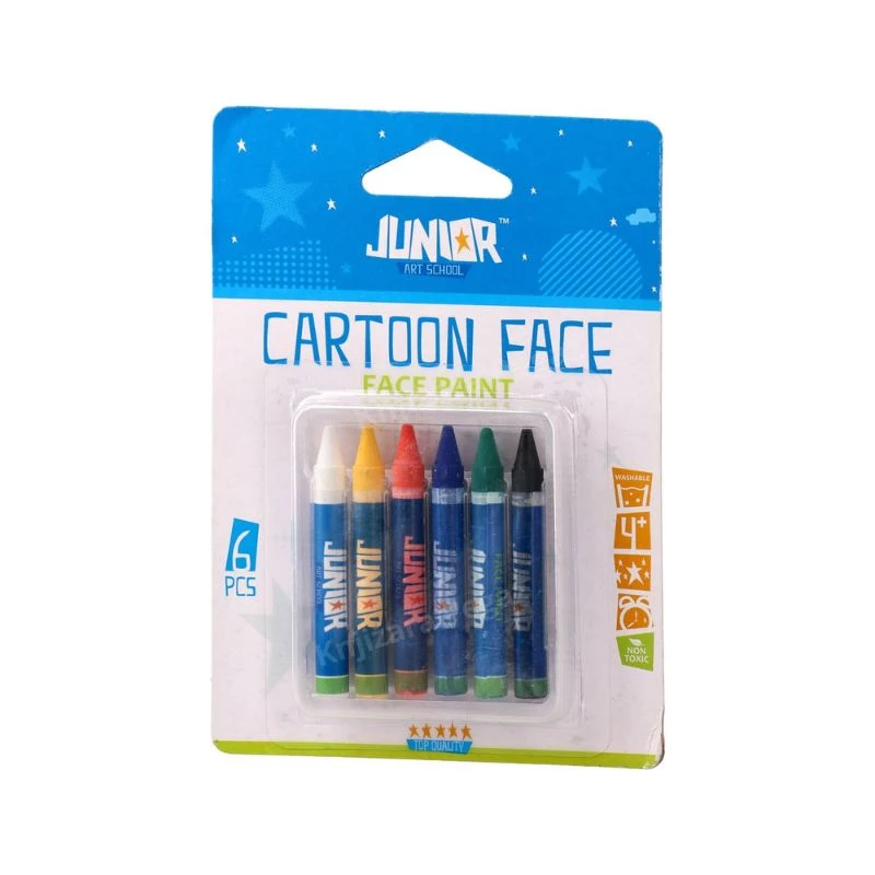 Boja za lice Junior Cartoon Face – set od 6 intenzivnih boja u stiku, netoksične i bezbedne face painting boje za decu, maskenbale, rođendane i kreativno crtanje po licu