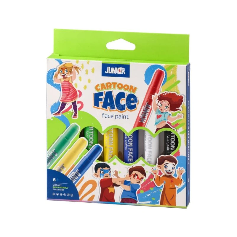 Boja za lice Junior – set od 6 intenzivnih boja sa twist sistemom, netoksične face painting boje za decu, maskenbale, rođendane i kreativno crtanje po licu