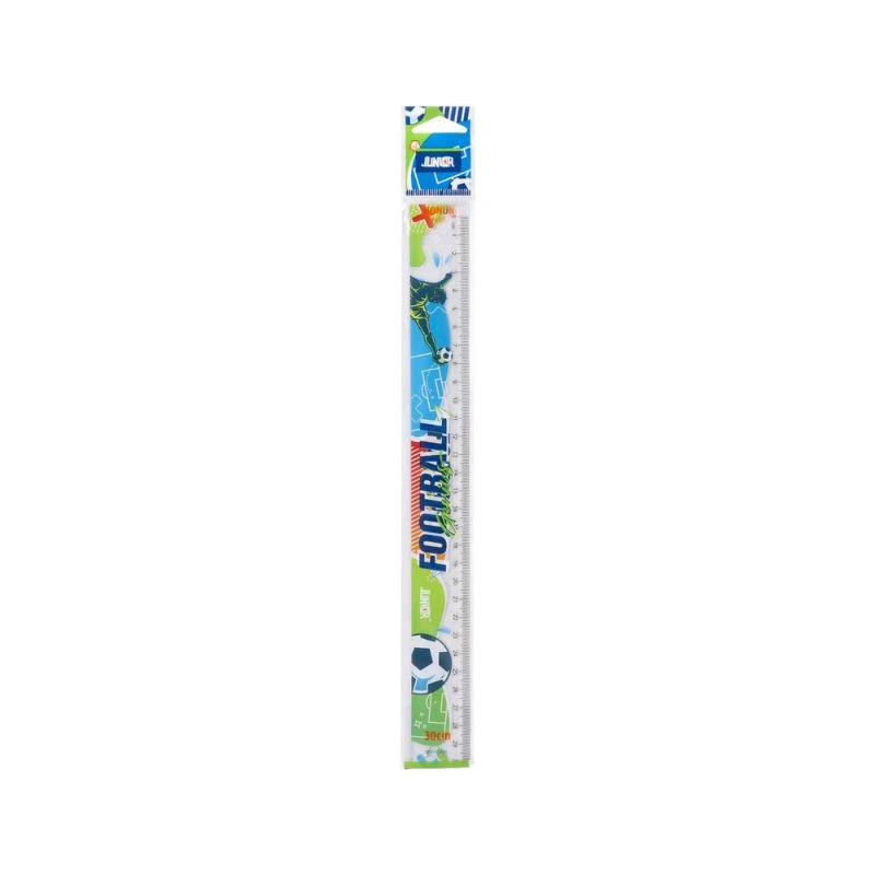 Junior lenjir 30 cm Football 131455 – fleksibilni PVC lenjir sa atraktivnim fudbalskim motivom za precizno merenje i crtanje, idealan za školu, dom i kreativne zadatke.