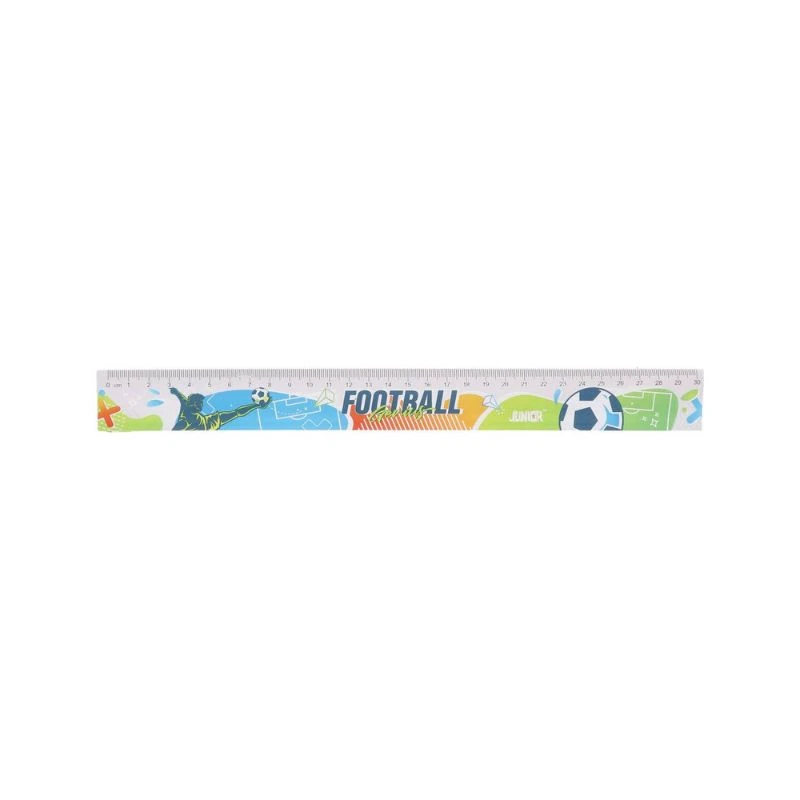 Junior lenjir 30 cm Football 131455 – fleksibilni PVC lenjir sa atraktivnim fudbalskim motivom za precizno merenje i crtanje, idealan za školu, dom i kreativne zadatke.