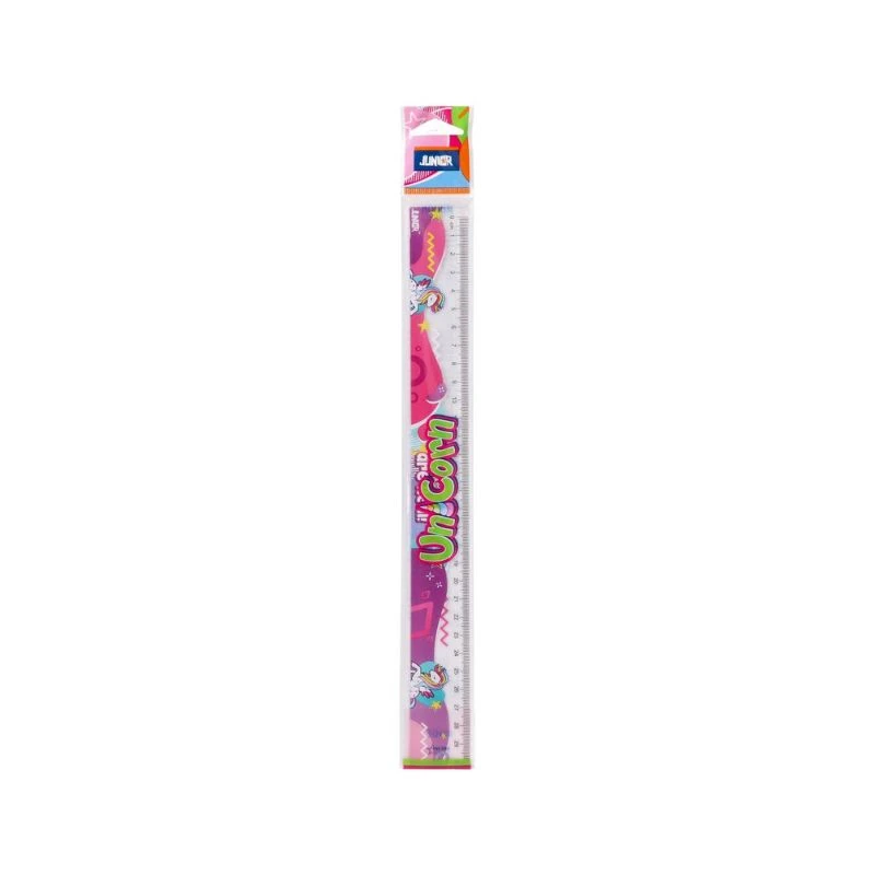 Junior lenjir 30 cm Unicorn – fleksibilni PVC lenjir sa štampanim jednorog motivom za precizno merenje, crtanje i školske zadatke, idealan za osnovce, kreativce i svakodnevnu upotrebu.