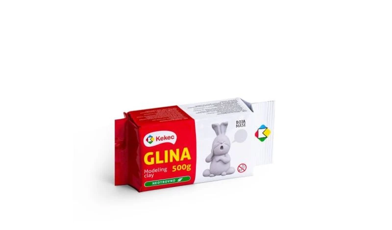 KEKEC školska kaolinska glina – 500 g, bela, masa za modelovanje i pečenje