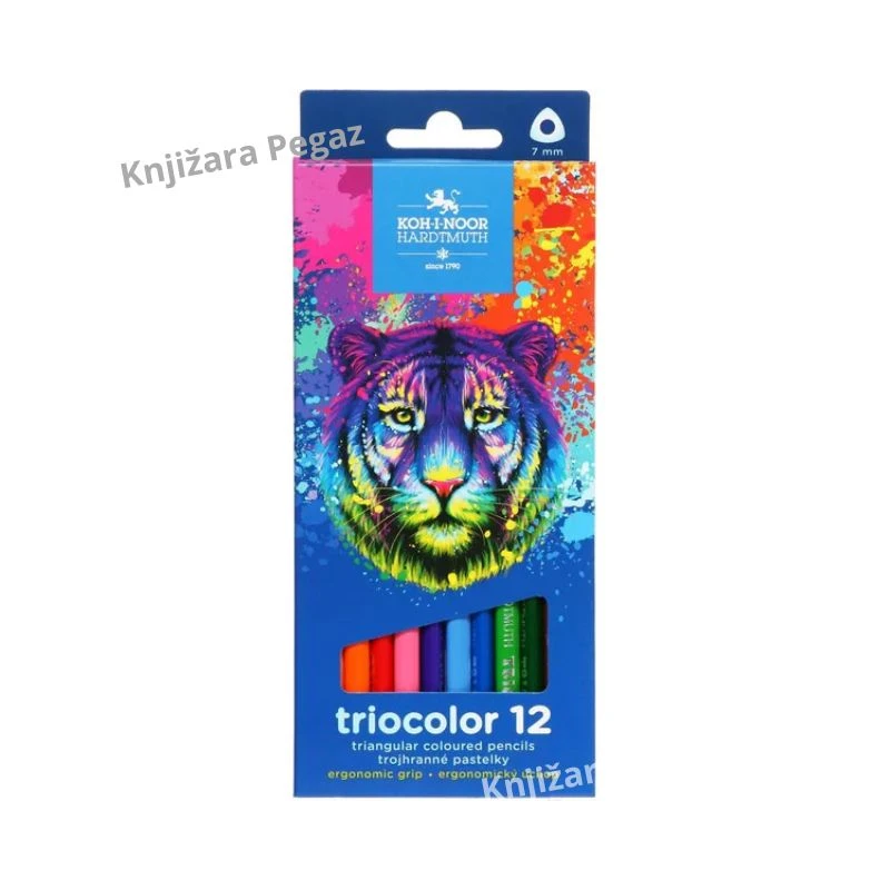 KOH-I-NOOR Triocolor drvene bojice Tigar 12 boja – trouglaste ergonomske bojice za školu i crtanje