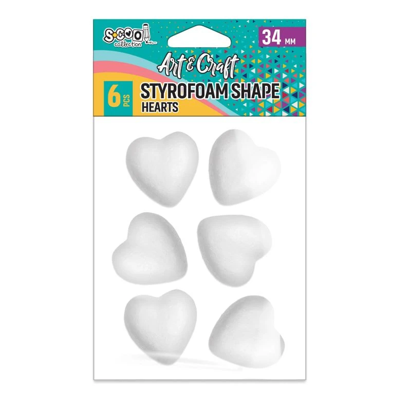 Kraft figura srce od stiropora SC1998 – 3,4 cm, 6 komada – dekorativna figura za kreativne radove i rukotvorine