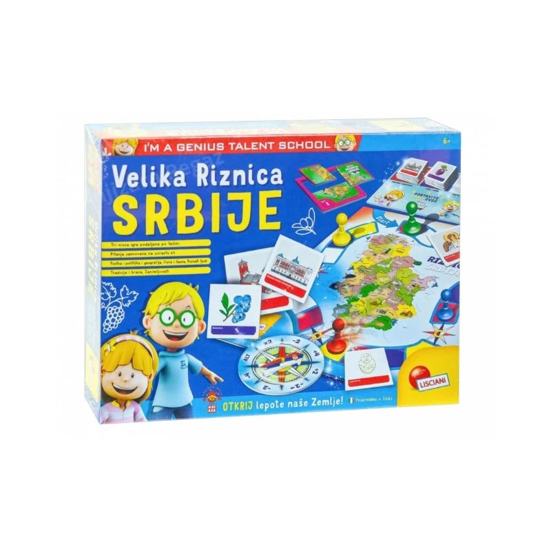Mali genije – društvena igra Velika riznica Srbije, edukativna porodična kviz igra za decu 6+ sa ilustracijama, znanjem i slagalicom