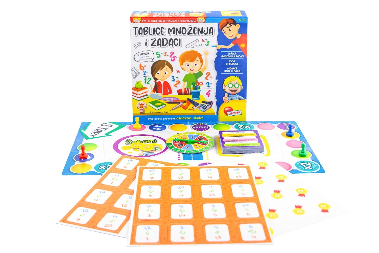 Mali genije SR edukativna igra – tablica množenja i matematički zadaci Lisciani, društvena didaktička igra za decu 5–10 godina po programu osnovne škole