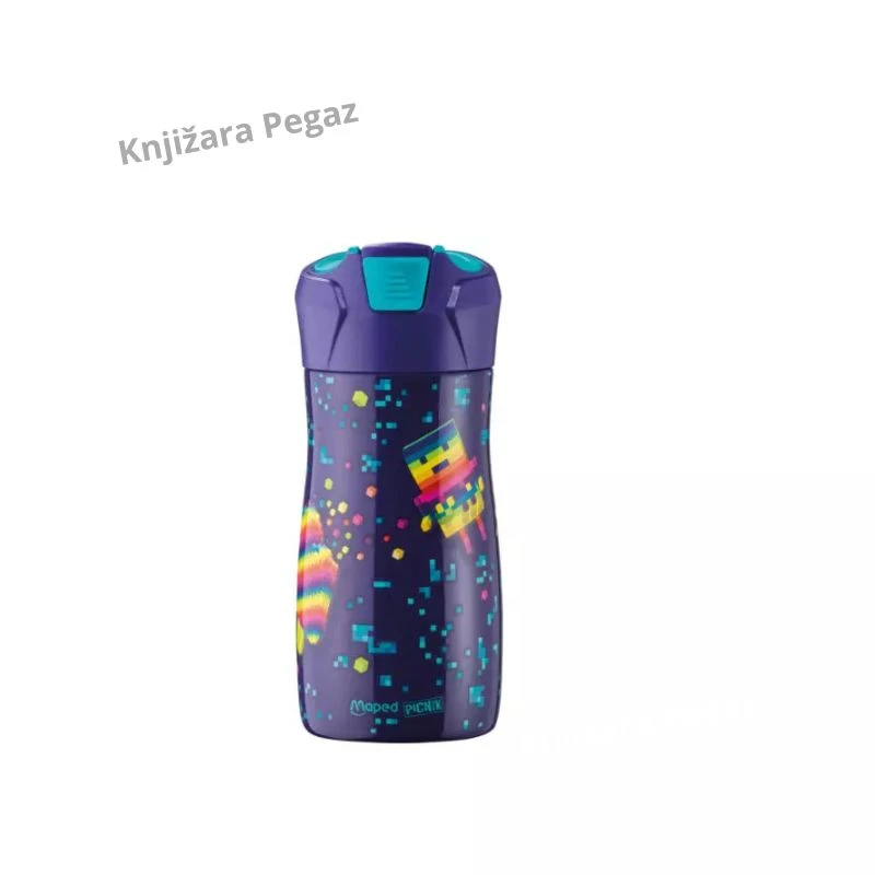 MAPED Pixel metalna flaša za vodu 430 ml, dečija sportska boca sa nepropusnim poklopcem M871298