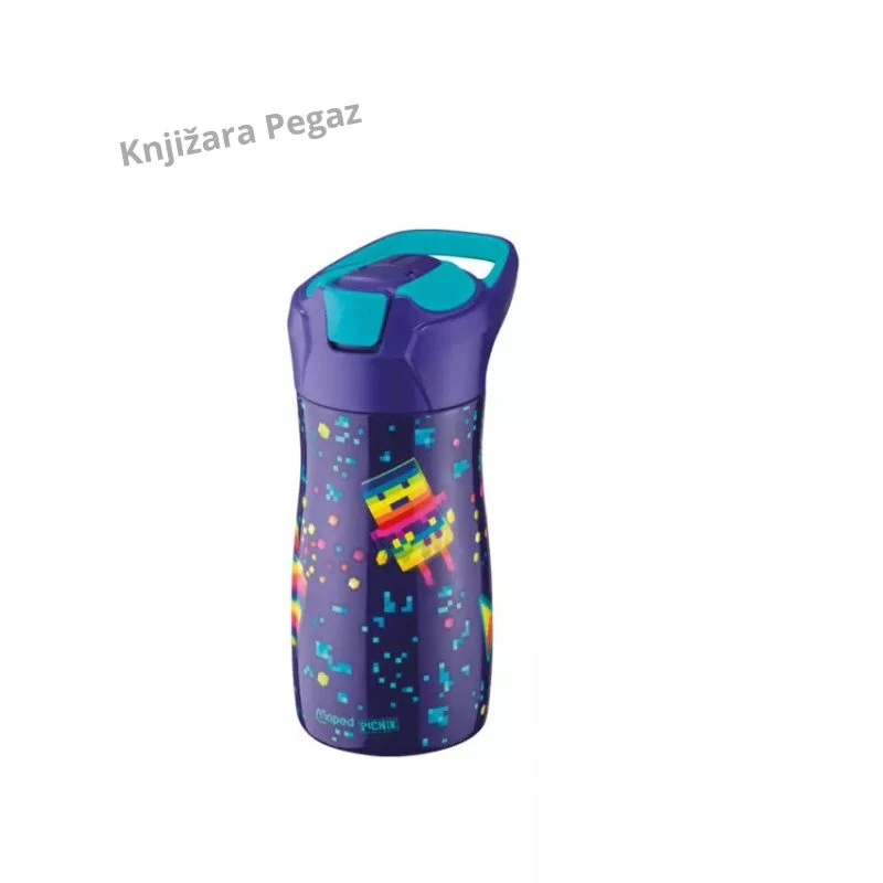 MAPED Pixel metalna flaša za vodu 430 ml, dečija sportska boca sa nepropusnim poklopcem M871298