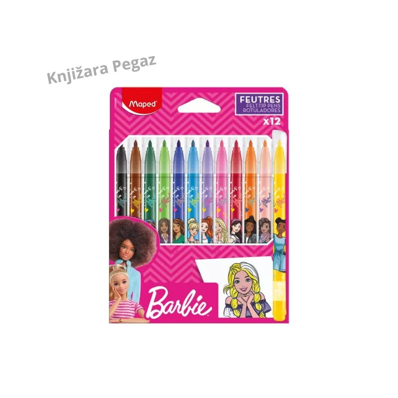MAPED Flomasteri Barbie 12 boja M845418, perivi flomasteri za crtanje i bojenje