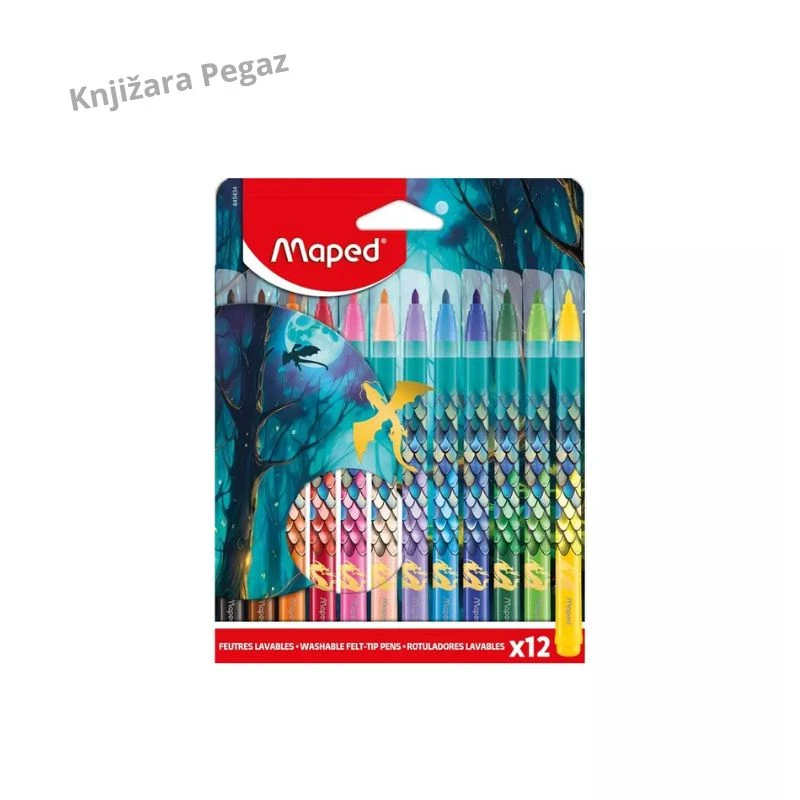 MAPED Dragon Flomasteri, 12 boja, perivi flomasteri za decu i školu M845434