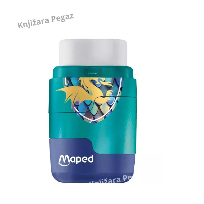 MAPED Dragon Connect zarezač sa gumicom 2 u 1, rezač za standardne i maxi olovke sa zaštitnom gumicom M049226