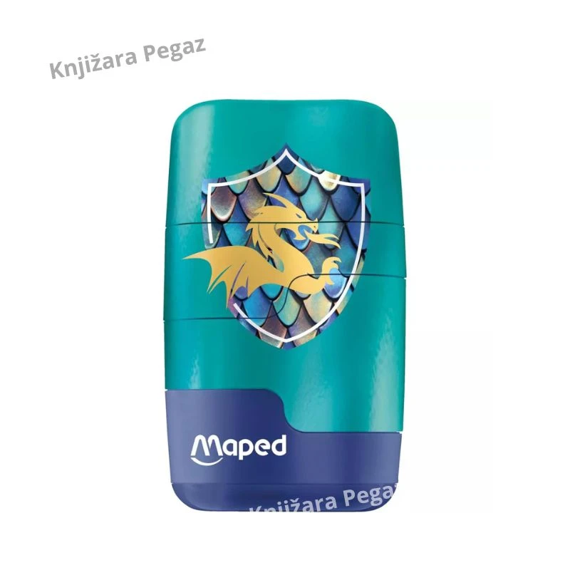 MAPED Dragon Connect zarezač sa gumicom 2 u 1, rezač za standardne i maxi olovke sa zaštitnom gumicom M049226