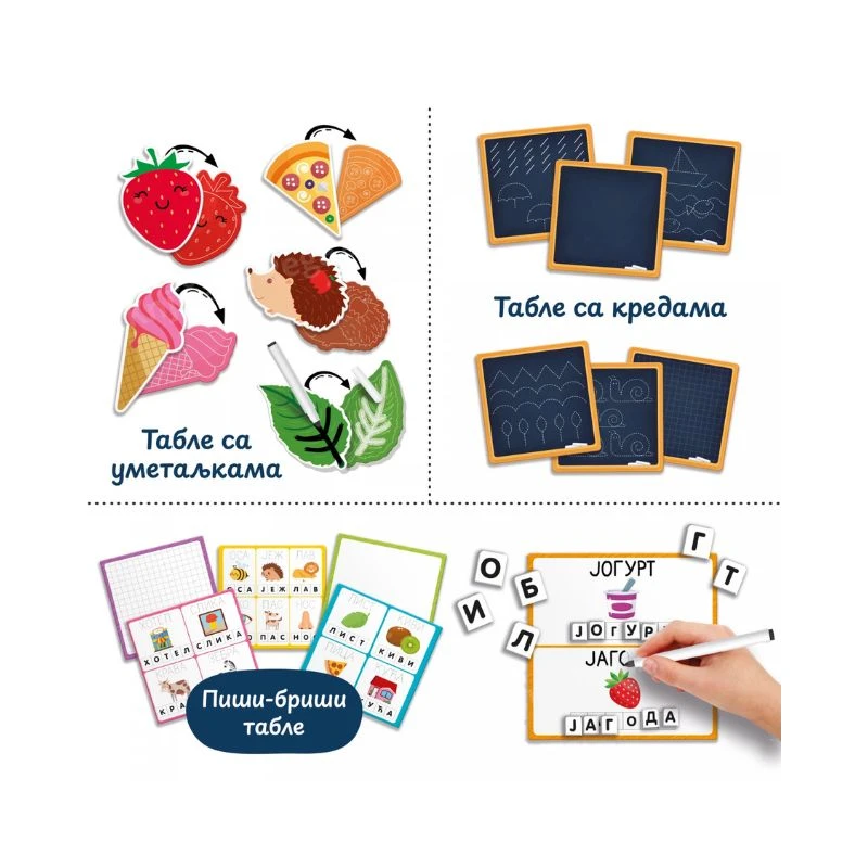 Montesori edukativni set SR – Edukativne table sa kredama i piši-briši tablama za decu 3–6 godina, Lisciani edukativna igra