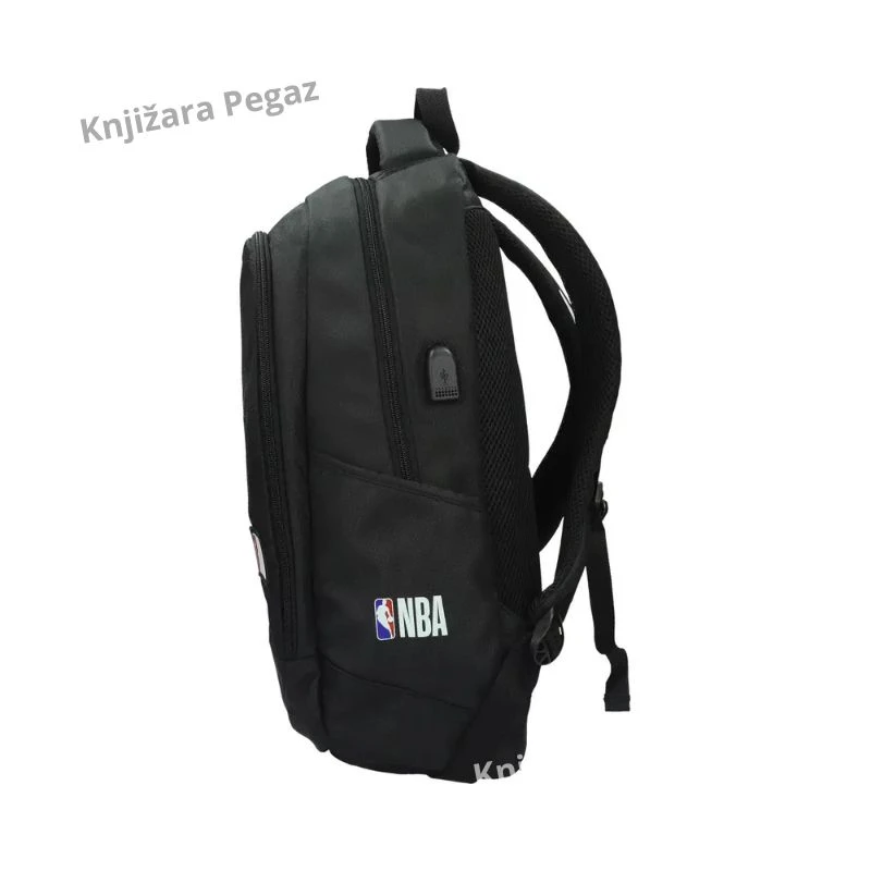 NBA ranac za školu i laptop, crni ovalni 531361, ergonomski ranac sa USB priključkom, tri pregrade i ojačanim leđima
