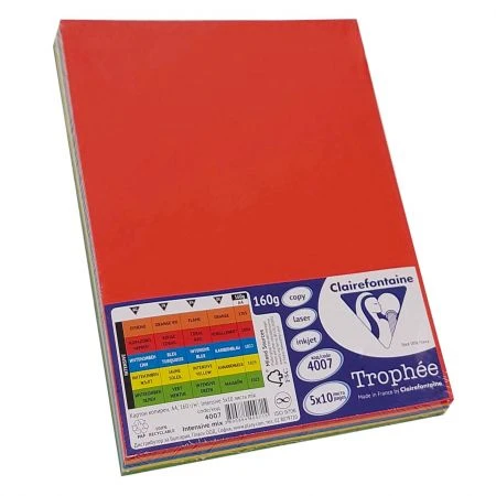 Clairefontaine Intense papir za kopiranje A4 160g – karton u intenzivnim bojama za štampanje, kreativne projekte i dvostrano printanje, mix 5 boja, 50 listova premium kvaliteta