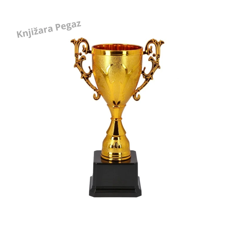 Winner P zlatni plastični pehar za takmičenja i dodelu priznanja, sa ukrasnim ručkama i crnim postoljem, 25 cm – 701202