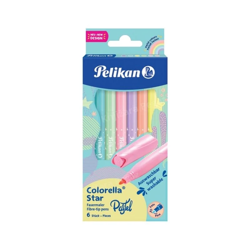 Pelikan Colorella Star flomasteri pastel 6 boja – školski set C302/6 u blister pakovanju (822282)