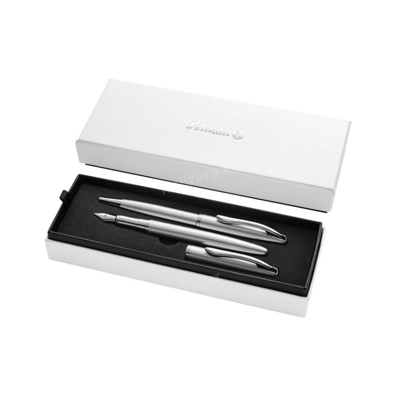 Pelikan poklon set Jazz Noble Elegance – elegantno srebrno naliv pero i hemijska olovka u luksuznoj poklon kutiji, savršen izbor za poslovni poklon, potpisivanje i svakodnevno pisanje vrhunskog nemačkog kvaliteta.