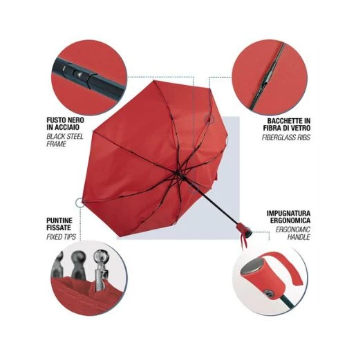 Perletti automatski sklopivi kišobran Promo Mini Lovers crveni – upečatljiv mini kišobran otporan na vetar sa automatskim otvaranjem i zatvaranjem