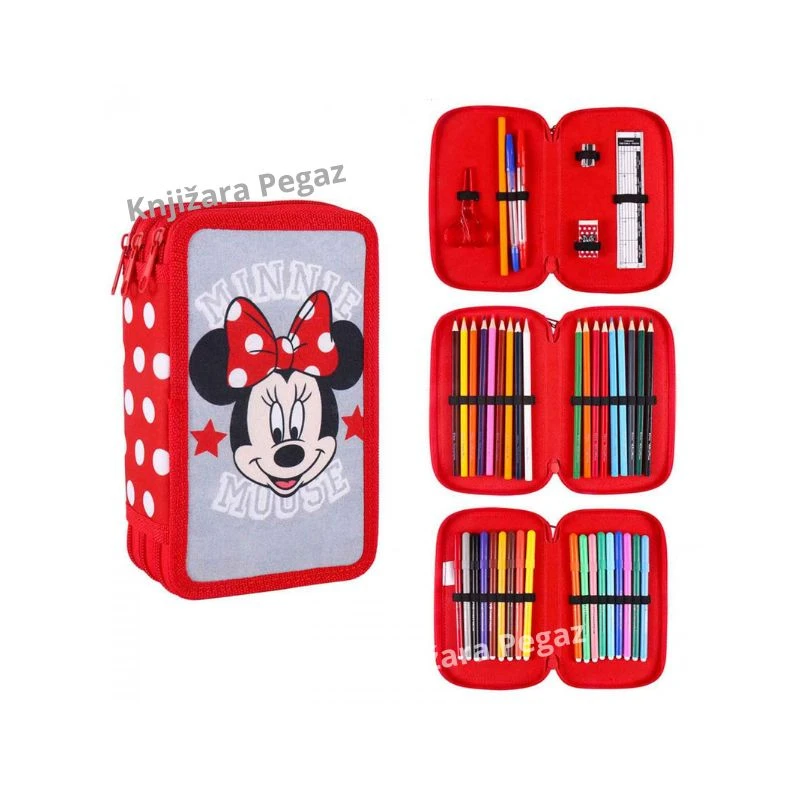 MINNIE MOUSE puna pernica sa 3 zipa i 45 delova pribora – školska pernica za devojčice  Cerda 2700000399