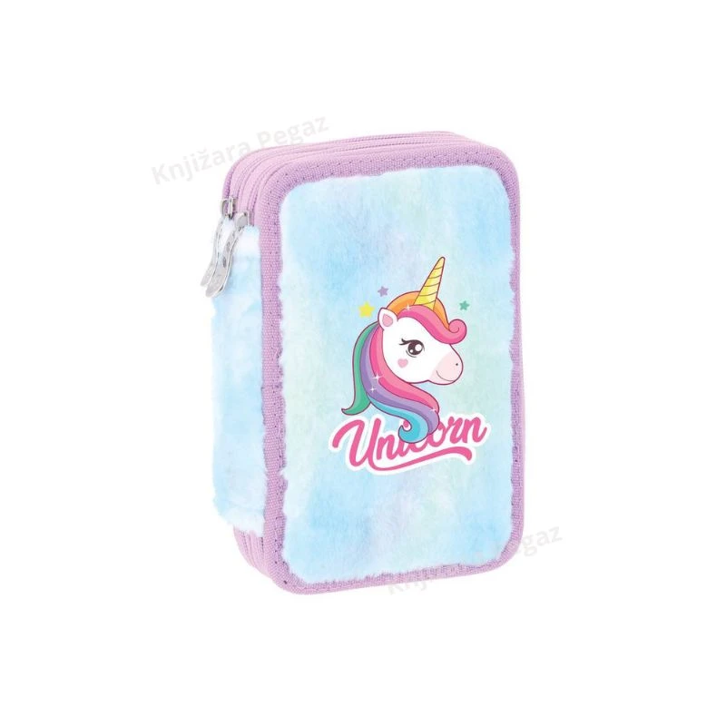 Sazio puna pernica Plush Unicorn, 2 zipa, plišana školska pernica za devojčice, model 101434