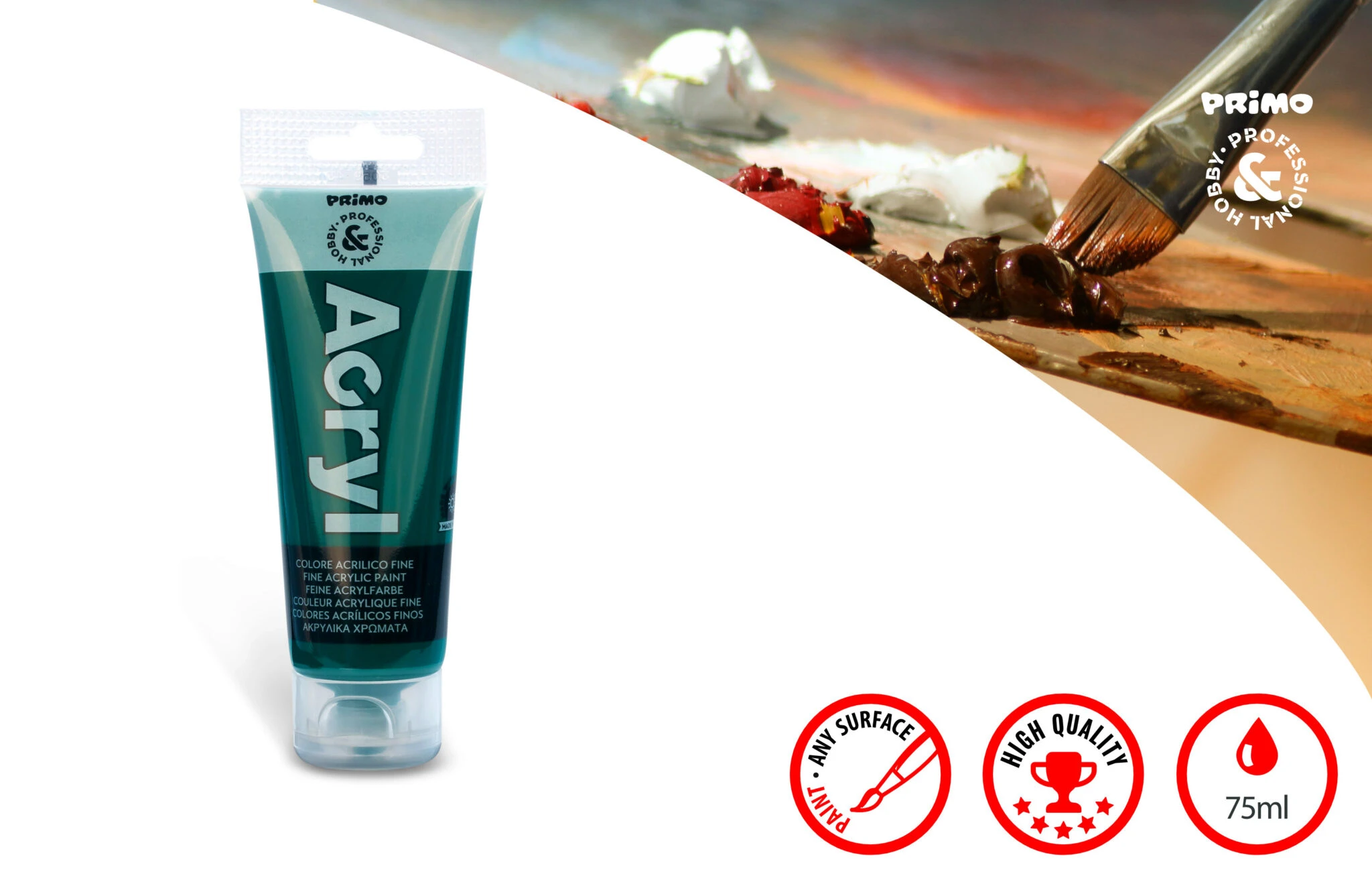 PRIMO akrilna boja 75 ml – emerald 641 (tamno zelena) | Profesionalna akrilna boja za slikanje, dekupaž, umjetnost i hobi projekte | Visoka pokrivnost i bogat pigment