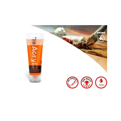 PRIMO akrilna boja 75 ml – orange 250 | Intenzivna narandžasta akrilna boja za slikanje, hobi, dekoraciju, DIY projekte, mat završnica, visoka pokrivnost