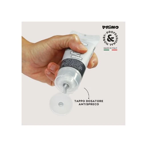PRIMO akrilna boja 75 ml – silver 910 (srebrna) | Metalik akrilna boja visoke pokrivnosti za slikanje, dekoraciju, hobi projekte i dekupaž | Intenzivan sjaj, bogat pigment i brzosušeća formula