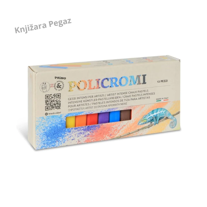 Primo Policromi suvi pastel 12 intenzivnih boja za crtanje, senčenje i mešanje tonova, četvrtasti štapići u kartonskoj kutiji CMP 020GC12I
