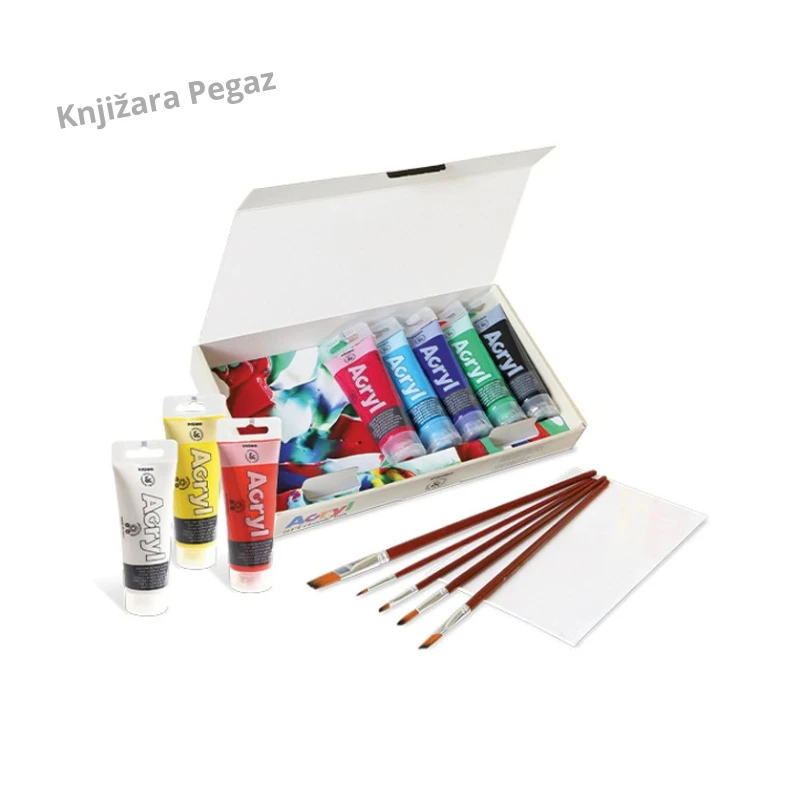 PRIMO set akrilnih boja za slikanje 8 x 75 ml sa 5 četkica i 1 platno veličine 14 x 22 cm – CMP 4201BOX3