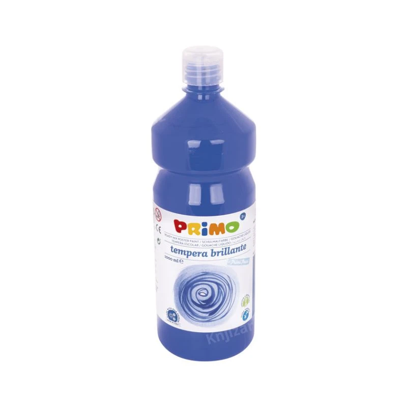 PRIMO Tempera CMP 1 litar cyan (svetlo plava) – kvalitetna tempera boja velikog pakovanja za školu, crtanje, slikanje, umetničke tehnike i kreativne radionice