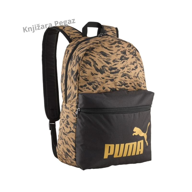 PUMA Phase AOPrint ranac 091169-07, zlatno-crni školski ranac sa prednjim džepom, lagan ranac za školu, fakultet i trening