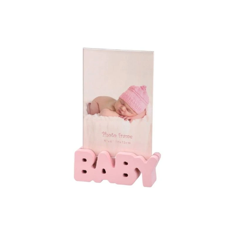 Drveni ram za fotografije Baby 10x15 cm – roze foto ram za bebe, uspomene i dekoraciju (706467)