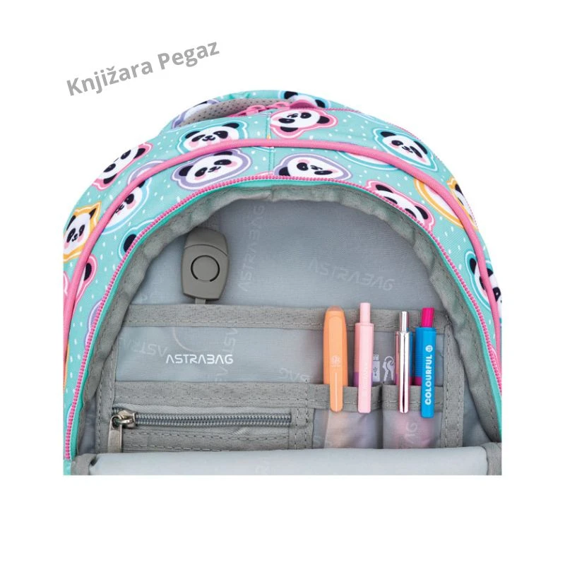Astrabag AB330 Minty Pandas 502025010 anatomski školski ranac – 3 pregrade, tirkizni
