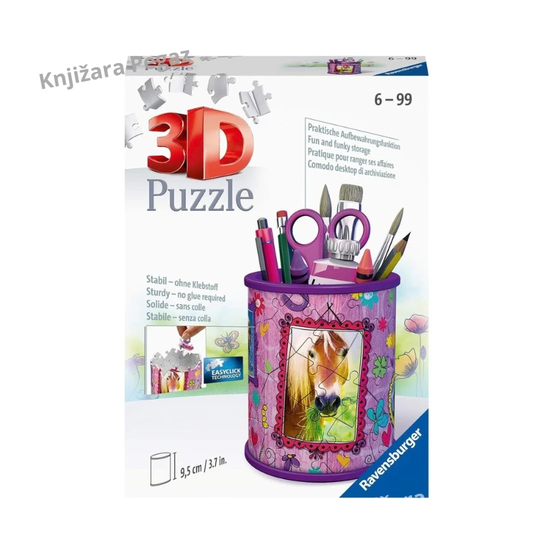 Ravensburger 3D puzzle kutija za olovke sa motivom konja, 54 dela za uzrast 6+, držač za pribor 7,7 x 7,7 x 9,5 cm RA11175