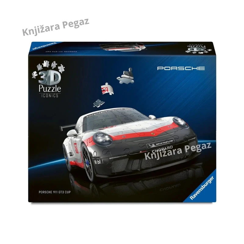 Ravensburger Porsche 911 GT3 Cup 3D puzle automobila – 108 delova, EasyClick sklapanje bez lepka, belo-crveno-crni trkački model RA12008039