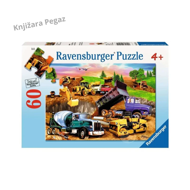 Ravensburger Gradilište puzzle sa bagerom i kamionima za decu od 4 godine, slagalica sa 60 delova, 36 x 26 cm RA09525