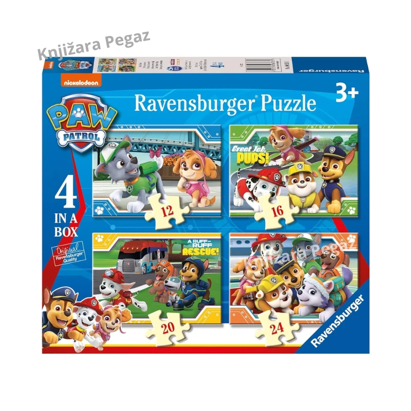 Ravensburger Paw Patrol (Patrolne šape) puzle 4 u 1 za decu 3+ – slagalice za početnike, 12/16/20/24 dela, 19 x 14 cm – RA06936