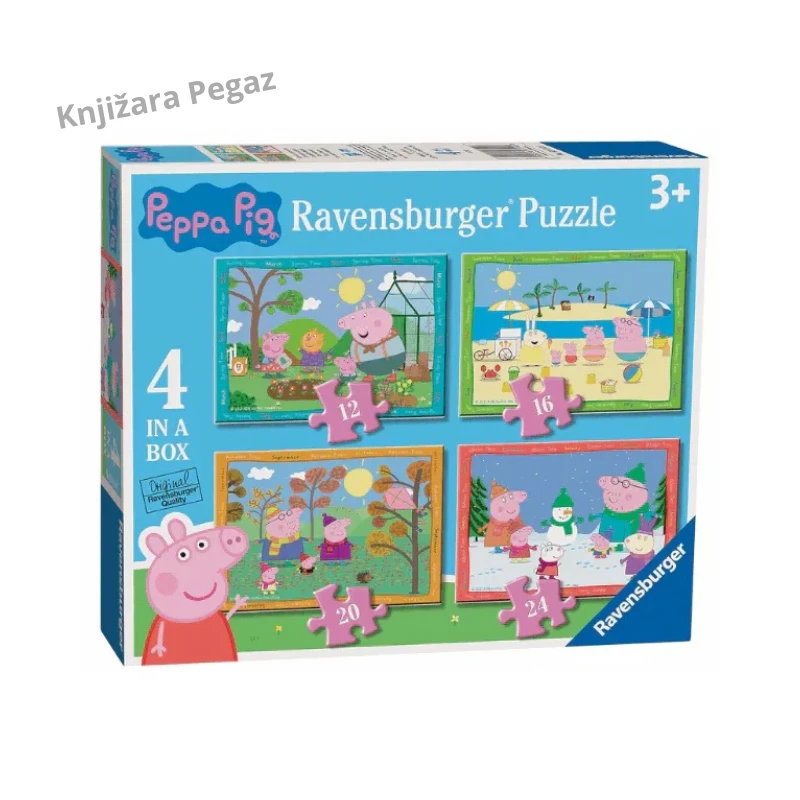 Ravensburger Pepa Prase (Peppa Pig) puzle 4 u 1 – Četiri godišnja doba, slagalice za decu 3+, 12/16/20/24 dela, 19 x 14 cm – RA03114