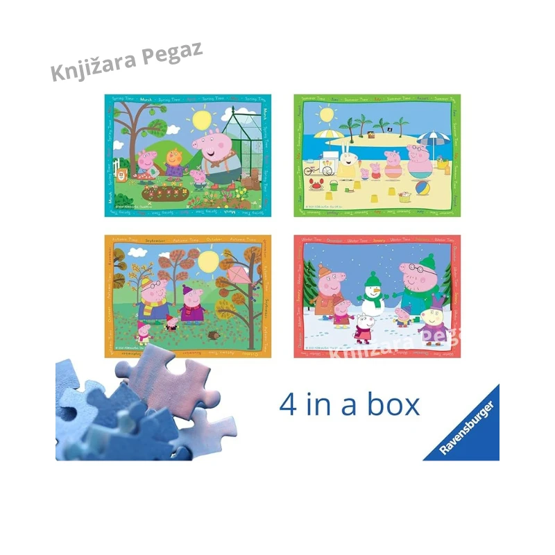 Ravensburger Pepa Prase (Peppa Pig) puzle 4 u 1 – Četiri godišnja doba, slagalice za decu 3+, 12/16/20/24 dela, 19 x 14 cm – RA03114