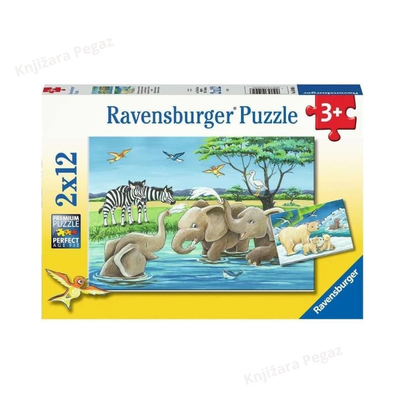 Ravensburger puzzle - Safari životinje i mladunci, 2x12 delova, dečije edukativne slagalice, 3+ RA05095