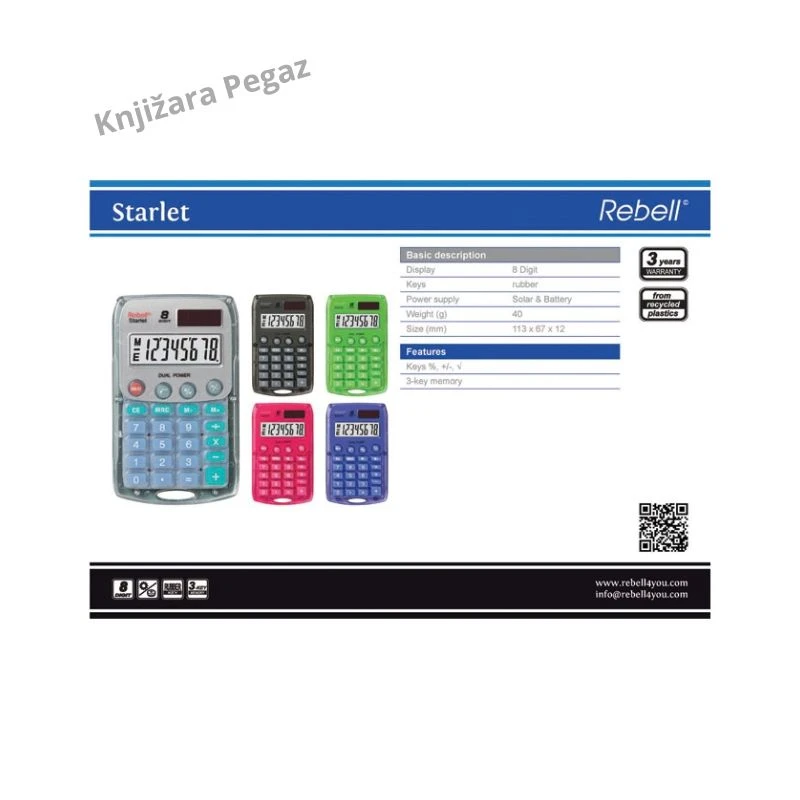 Rebell Starlet RE-STARLETG džepni kalkulator 8 cifara solarni zeleni