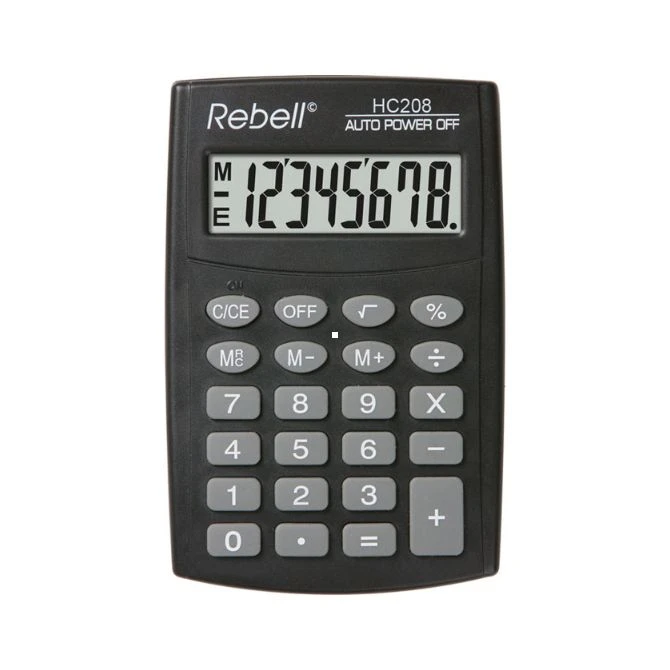 Rebell RE-HC208 BX – džepni kalkulator, 8 cifara, gumene tipke, crni