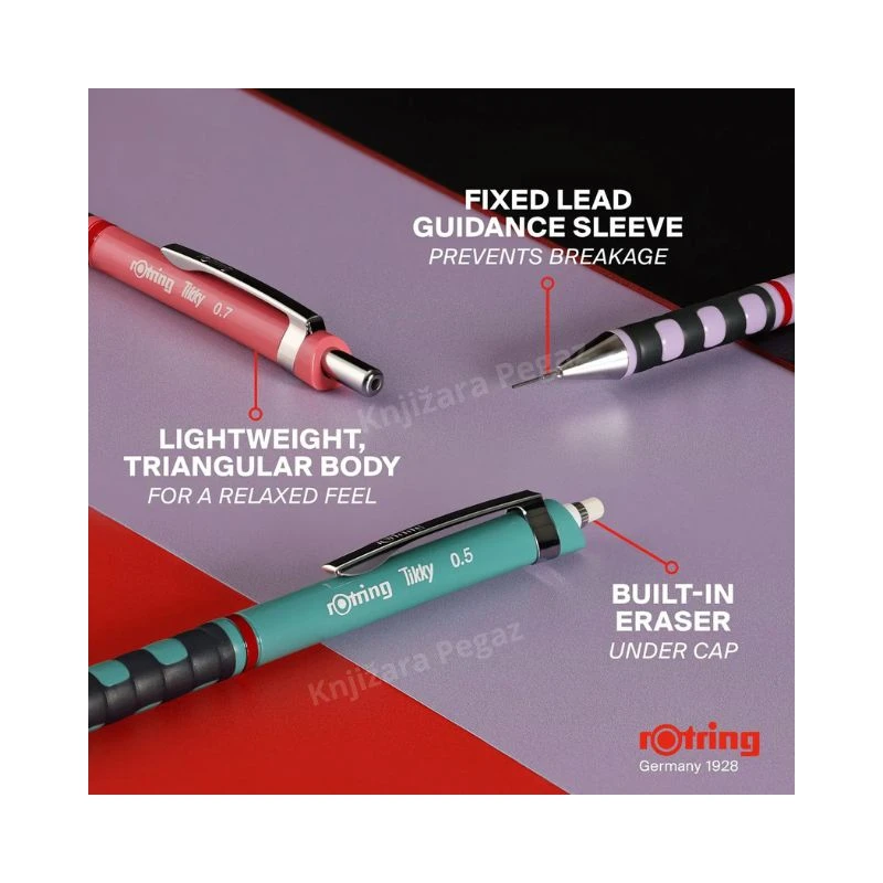 ROTRING Tikky tehnička olovka pastel 0.5 mm sea blue – ergonomska mehanička olovka sa gumenim gripom, mesinganim mehanizmom za precizno pisanje i crtanje