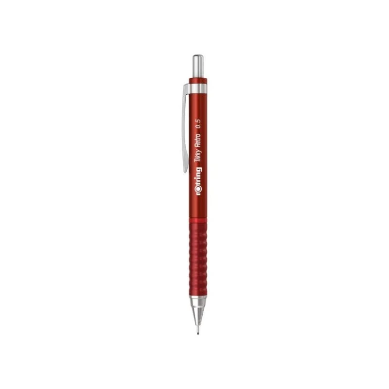 ROTRING Tikky Retro tehnička olovka 0.5 mm crvena – retro dizajn, precizna mehanička olovka sa uvlačivim vrhom, ergonomskim gripom i skrivenom gumicom za glatko pisanje i crtanje