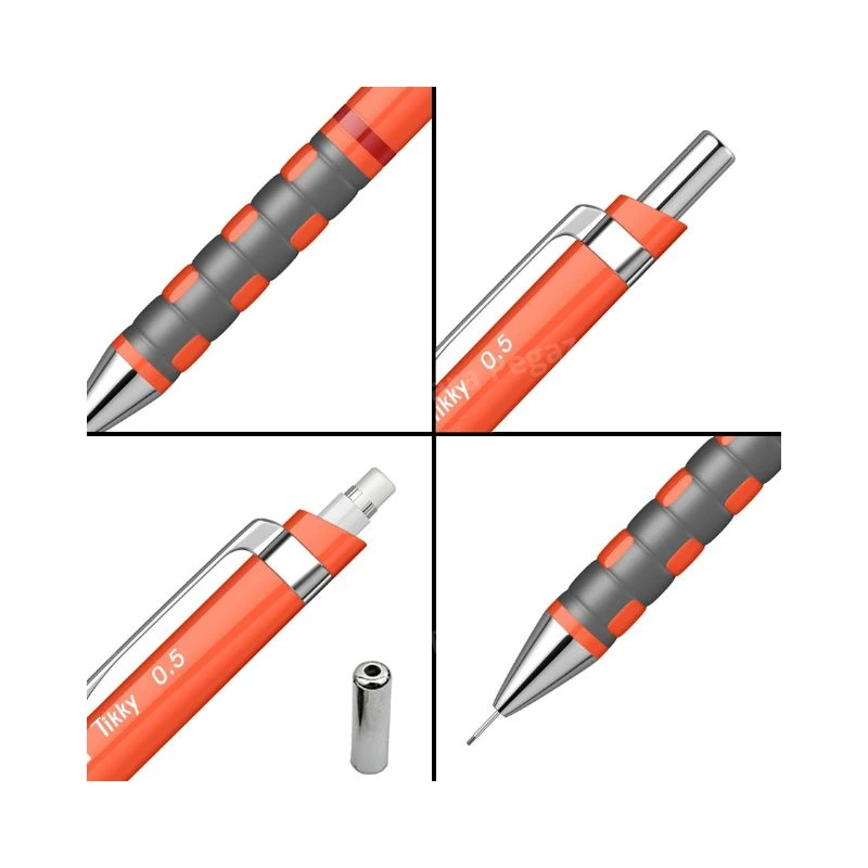 ROTRING Tikky tehnička olovka 0.5 mm neon narandžasta – precizna mehanička olovka sa mesinganim mehanizmom, ergonomskim soft-touch gripom i fiksnim vrhom za tehničko crtanje i pisanje