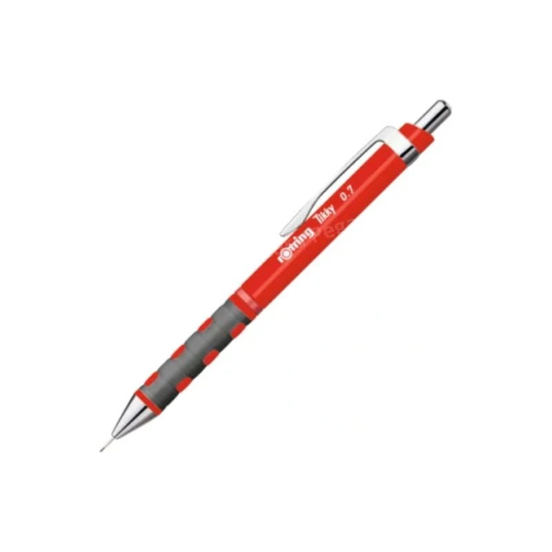 ROTRING Tikky tehnička olovka 0.7 mm crvena – precizna mehanička olovka sa mesinganim mehanizmom, soft-touch ergonomskim gripom i fiksnim vrhom za pisanje, crtanje i tehničko skiciranje